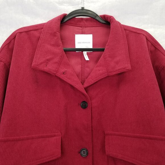 Avec Les Filles Cropped Corduroy Jacket Women XL Shacket Raspberry Red Button Up - Picture 2 of 16